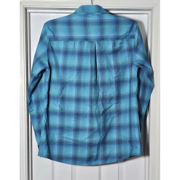 Dixxon Womens Shirt POSEIDON'S KISS Large Turquoise Blue Plaid Flannel - Picture 2 of 5